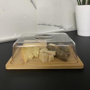 Planche à découper rectangulaire en bambou avec couvercle transparent 24x18,5x8,5 cm, plateau de service pour fromage - Product Image 6