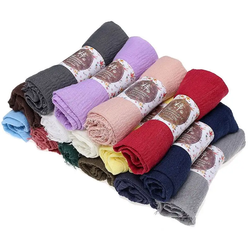 Hijab en coton froissé, 1 pièce, produits à la mode, style fantastique, adressable, couleur unie, vente en gros, 2021