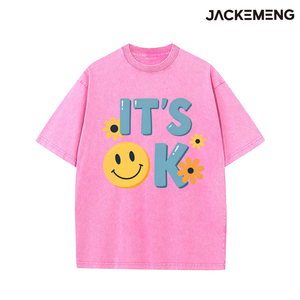 T-shirt en coton oversize délavé avec imprimé 'It's <span class=keywords><strong>Ok</strong></span>', style streetwear rétro, pour usage quotidien décontracté, vente en gros depuis l'entrepôt américain - Product Image 5