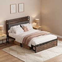 Deluxstar Cadre de lit plateforme moderne en métal, durable, pour lit Queen, inclinable et réglable, avec tête de lit LED et station de charge USB intelligente, facile à assembler