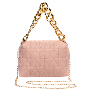 Pink PVC Waterproof Quilted Chain Shoulder Backpack with Durable Design Zipper Closure & Cotton Lining for Promotional Use