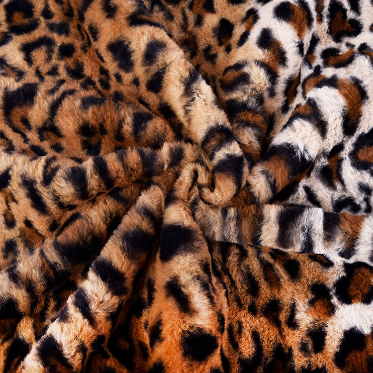 High quality custom design fashion coat leopard print faux rabbit fur wrap knit 100 polyester fabric for clothing