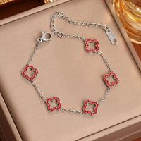 Bracelet pour Femme en Acier Inoxydable, Trèfle à Quatre Feuilles avec Fleur Découpée Ornée de Diamants