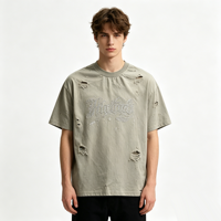 T-shirt DTG personnalisé Kornit, effet délavé, graphisme en strass, streetwear pour hommes, fournisseur