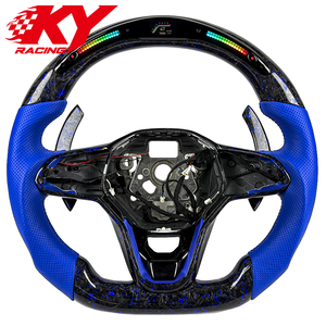 Volante personalizado de fibra de carbono forjado azul con LED RPM y levas de cambio para Volkswagen MK8 8.5 Golf GTI R ID4 2020-2026 - Product Image 1