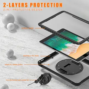 Built In Screen Protector Film TPU Bumper Cover Case With Hands Strap Shoulder Belt For IPad 9.7 2017 2018