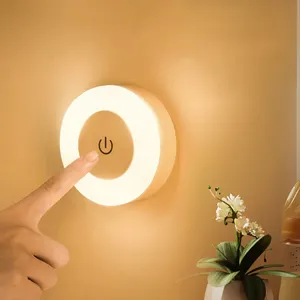 Usb Rechargeable Dc5V Corps Intelligent Lampe À Induction Ronde Mini Montage Mural Appliques Cabinetry Chevet Couloir Led Veilleuse