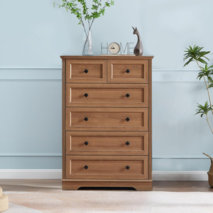 Commode à 6 tiroirs en chêne clair, panneau en MDF encastré, bouton carré noir, grand rangement, salon, chambre à coucher, <span class=keywords><strong>armoire</strong></span> à vêtements - Product Image 3