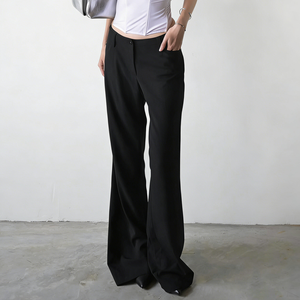 กางเกงสูทผู้หญิงเอวต่ำติดกระดุมด้านหน้า สีพื้น ผ้าทิ้งตัวสวย สไตล์ลำลอง ทรงหลวม แฟชั่นทันสมัย - Product Image 6