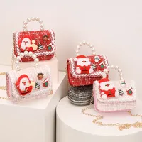 Sacs à bandoulière carrés à carreaux mignons pour filles, sacs à main avec poignée en perles Père Noël, porte-monnaie pour bébés et enfants, cadeau de Noël