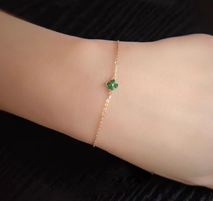 <span class=keywords><strong>Pulsera</strong></span> de <span class=keywords><strong>oro</strong></span> puro de 14 quilates para mujer, Simple a la moda para el uso diario, <span class=keywords><strong>pulsera</strong></span> de <span class=keywords><strong>oro</strong></span> con flor verde, <span class=keywords><strong>pulsera</strong></span> de <span class=keywords><strong>oro</strong></span> puro de trébol - Product Image 4