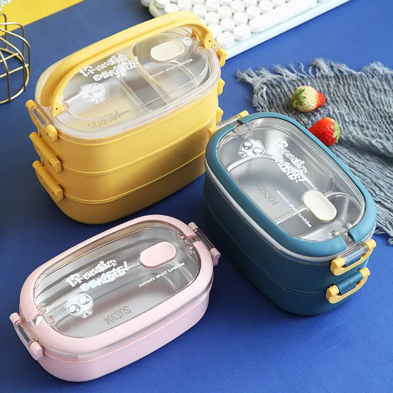 Groothandel Tiffin Doos Lunch Bento Tarwe Stro Pp Lunch Dozen School Eco Vriendelijke Lunchbox