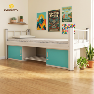 Cama Individual Moderna de Acero para Dormitorio Escolar con Armarios y Zapatero, Cama de Hostal para Estudiantes y Personal - Product Image 1