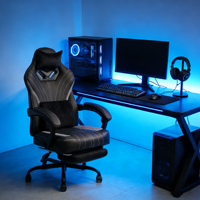Chaise de Gaming Inclinable Multifonction en Cuir Synthétique à Dossier Haut, Option Logo Personnalisé, Siège Pivotant, Réglage de Hauteur à 4 Niveaux par Vérin à Gaz - Offre Spéciale