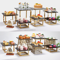 Matériel et équipements de restauration, ensemble de buffet en acier inoxydable doré, élévation à 3 niveaux, plateaux de service de restauration, support de buffet