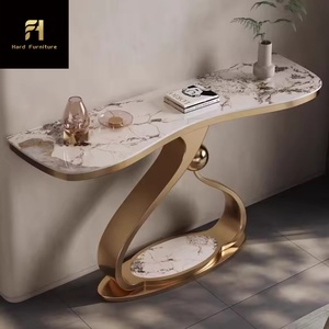High-End Moderne Consoletafel Met Gouden Roestvrijstalen Basis En Marmeren Gebogen Ontwerp Voor Villa Hotel Woonkamermeubilair - Product Image 4