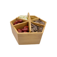 Boîte de rangement rotative à 360 degrés en bambou pour collations avec poignée et 6 compartiments pour le rangement sur le comptoir