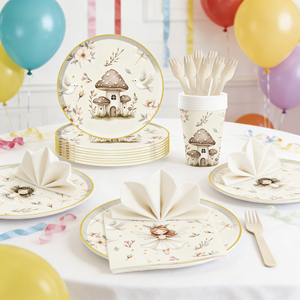 DAMAI - Vajilla Desechable de Papel con Diseño Floral de Hadas y Hongos para Fiestas de Cumpleaños Infantiles, Servilletas, Vasos y Platos Redondos - Product Image 1