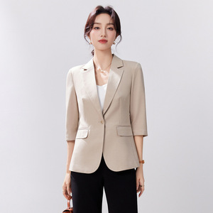 Women's Acetate Coated Blazer Three Quarter Sleeve Slim Fit Solid Color Versatile Summer Jacket For Petite Women - Product Image 3