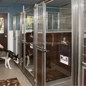 גדול כלב מלונה, סיטונאי טרומי באיכות גבוהה בשימוש 10ft נירוסטה כלב לרוץ מלונה עם גג