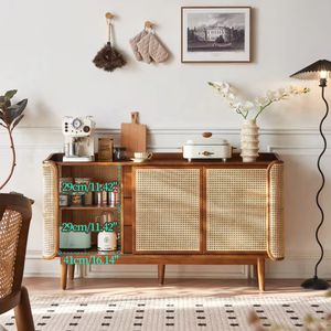 <span class=keywords><strong>Buffet</strong></span> nordique moderne du milieu du siècle en bois de frêne massif et rotin naturel tressé pour salons et salles à manger - Écologique - Product Image 3