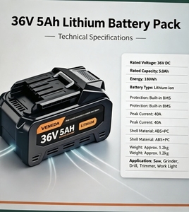 Batterie de remplacement 36V à semi-conducteurs haute capacité rechargeable 216Wh 500 cycles pour outils de jardin sans fil, batterie au lithium - Product Image 2