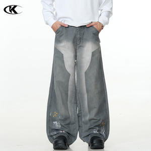11KN unisexe décontracté rétro américain dégradé encre Splash Cargo pantalon tridimensionnel à la mode en détresse exploitation forestière Denim mi plat - Product Image 2