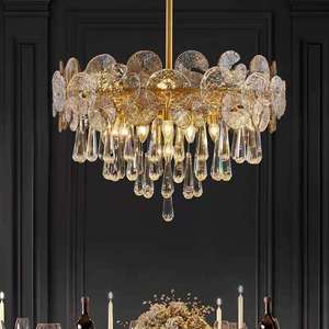 Luxury Gold <b>Crystal</b> <b>Chandelier</b> Round E14 LED Pendant Light for Dining Room 2700K Warm White Dimmable Ceiling Fixture - Product Image 1