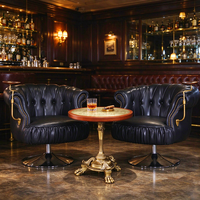 Fauteuil pivotant Chesterfield vintage en cuir avec porte-cigares latéral et plateau à verres, fauteuil d'appoint rétro pour salon ou bureau
