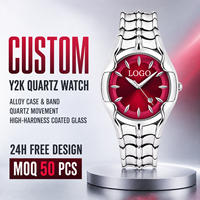 Montre à quartz de luxe personnalisée à cadran rouge, boîtier en alliage, bracelet intégré sculpté, montres élégantes pour femmes, fabricant