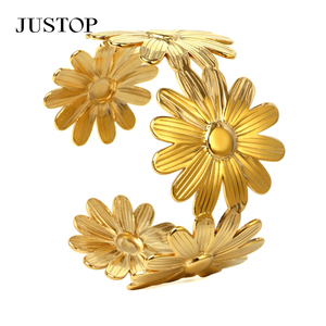 JUSTOP Gold Plated Flower Cuff <b>Bracelet</b> Women's Alloy Jewelry <b>Cute</b> Fashion Bangle Gift - Product Image 1