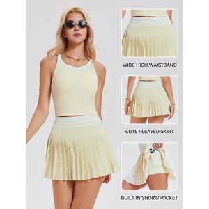 Ensemble jupe de tennis deux pièces pour femme, taille haute, plissée avec poches, tenue sportive athlétique, printemps-été, tissu côtelé - Product Image 5