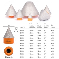 Outil de chanfreinage diamanté brasé M14 transfrontalier pour meuleuses d'angle, pour pierre, carrelage céramique, verre, modèle de foret conique à expansion