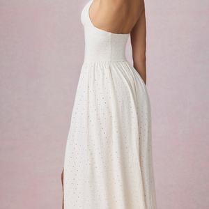 Vestido Midi de Verano Ecológico y Transpirable para Mujer, Elegante, con Cuello Halter, Color Sólido, Casual, con Parches, Vestido Largo para Otoño - Product Image 3