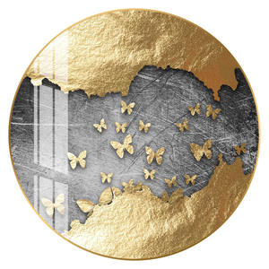 Sala de estar redondo decorativo de lujo pez dorado pájaro volador mariposa colgante de pared cristal hoja de oro lienzo pintura de pared - Product Image 4