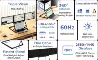 Moniteur portable de jeu IPS en aluminium TFT LED QHD 2,5K TriCreate de 18,5 pouces avec haut-parleur intégré pour ordinateur portable, usage professionnel/jeux