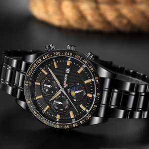 Racing Inspired Mens Chronograph Watch Tachymeter Bezel Luminous Dial Stainless Steel Band Sport Wristwatch - Product Image 4