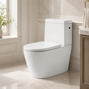 WC moderne deux pièces abordable avec siège, système <span class=keywords><strong>de</strong></span> chasse d'eau puissant à alimentation par gravité, ensemble réservoir et cuvette standard pour <span class=keywords><strong>salle</strong></span> <span class=keywords><strong>de</strong></span> <span class=keywords><strong>bain</strong></span> domestique - Product Image 1