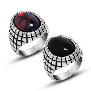 Bague en Agate pour Homme, Design Géométrique, Sertissage Clos, Style Rétro, Cadeau Bijou SA714 - Product Image 1