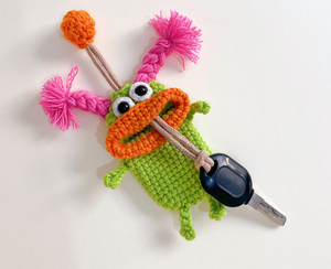 Porte-clés en <span class=keywords><strong>laine</strong></span> tricoté à la main, motif dessin animé mignon bouche de saucisse, en acier inoxydable tressé, écologique, petit lot - Product Image 4