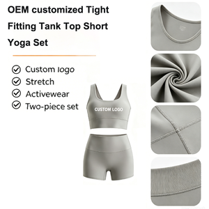 Set Sportivo OEM Personalizzato con Stampa Frontale, Top Aderente con Collo Quadrato, Pantaloncini Effetto Nudo, Vita Elastica, Asciugatura Rapida per Yoga - Product Image 4