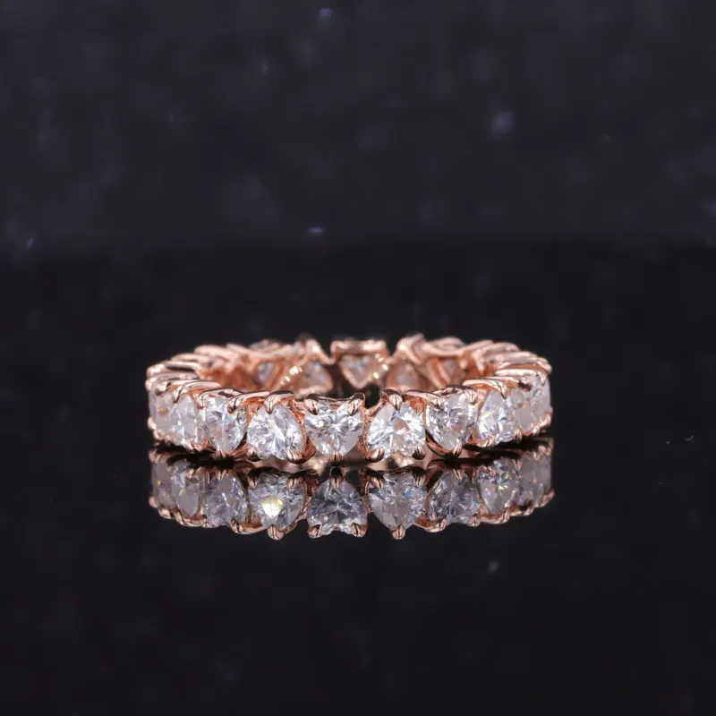 Starsgem Bague de fiançailles de mariage en or pur 14K 3.0mm en forme de coeur Moissanite diamant bandes d'éternité empilables pour femmes