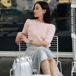 เสื้อสวมหัวถักลำลองน้ำหนักเบา, เสื้อสเวตเตอร์คอกลมแขนสั้นสำหรับผู้หญิงเสื้อฤดูร้อน - Product Image 4