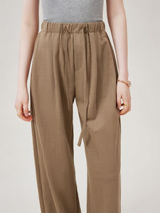 Pantaloni da Donna in Cotone e <span class=keywords><strong>Lino</strong></span>, Taglia Grande, Gamba Larga, Vita Alta Elastica, Pantaloni Lunghi in <span class=keywords><strong>Lino</strong></span> a Gamba Dritta - Product Image 5