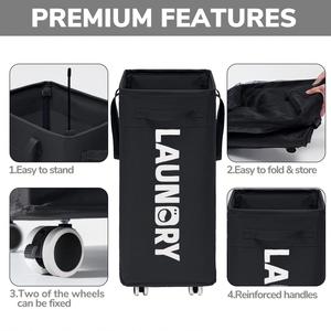 Panier à linge pliable de 75 L avec sac de lavage amovible et roulettes - Product Image 3