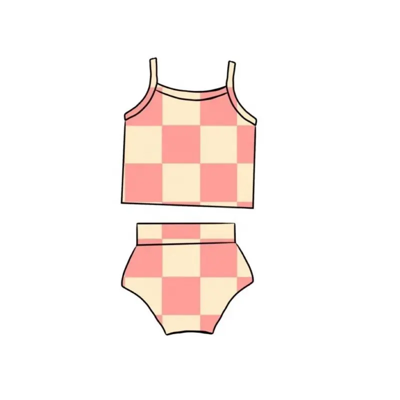 New Design Kids Two Pieces Sets Baby Tops+Plaid Print Bummies Sets Summer Kids Sleeveless Suits