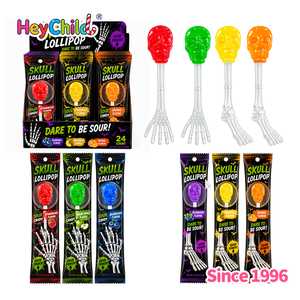 Caramelos al por mayor con etiqueta privada personalizada, piruletas ácidas con forma de calavera de Halloween, sabor a frutas mixtas, caramelos de juguete con forma de hueso de esqueleto, OEM - Product Image 6