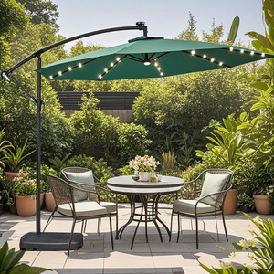Commercial Modern Iron Offset Patio Umbrella with Solar LED Beads Waterproof LED <b>Lighted</b> Cantilever Umbrella B2B Supply - Product Image 2