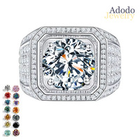 8 bagues pour hommes en argent sterling 925 plaqué or blanc, coupe ronde, 2 carats, VVS GRA, moissanite colorée, bijoux avec certificat