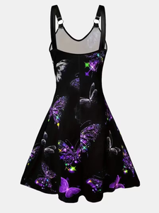 Abito midi da <span class=keywords><strong>donna</strong></span> elegante e sexy con stampa floreale a <span class=keywords><strong>farfalla</strong></span>, scollo a V, spalline all'americana e vita naturale - Product Image 3